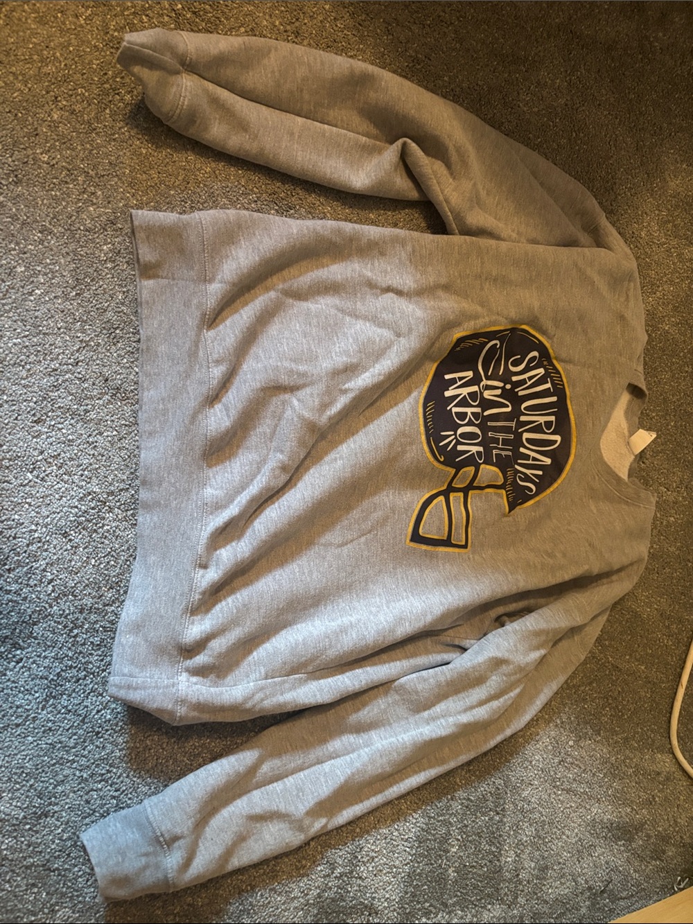 Fruit of the Loom Gray Sweatshirt with Navy & Gold Helmet Graphic